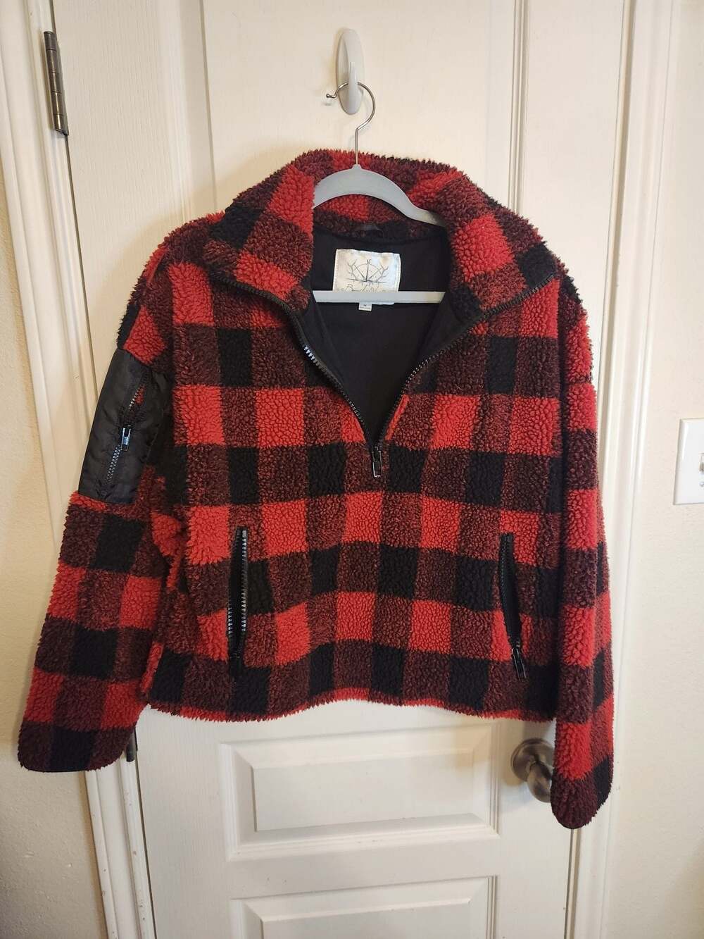 Boundless North Buffalo Plaid Faux Shearling Quarter Zip Jacket Size M